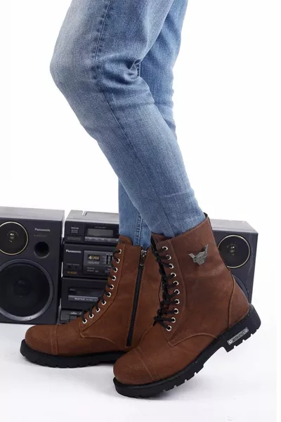 Braune Farbe Motor Style Schnürer mit Reißverschluss für Herren Sport Poststiefel