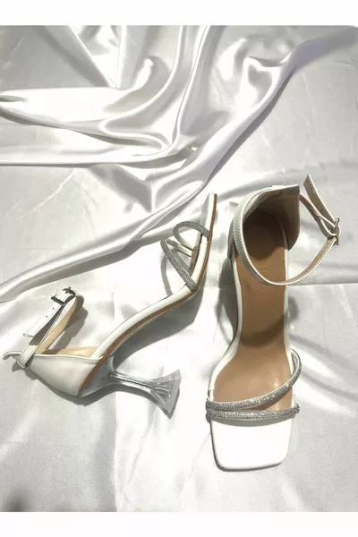 Dame Weiß Beige Stein Sehr Stilvoll 8 Cm Durchsichtige Absätze Stumpfe Spitze Hochzeit Verlobung Abendkleid Schuhe Sandalen