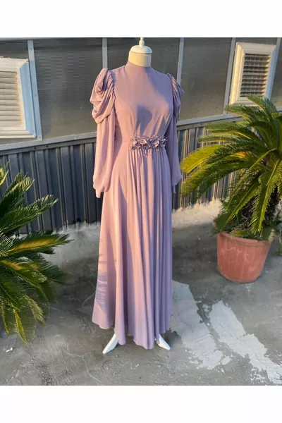 Женское вечернее платье из пудрового простого хиджаба