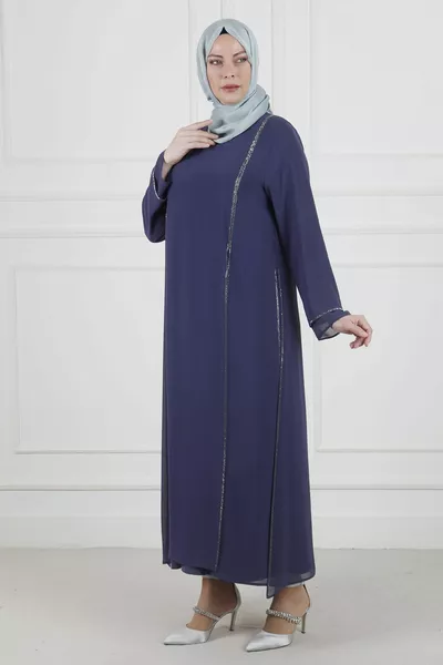 Големи размери хиджаб пясъчен шифон с покритие от камък вечерна рокля лилаво синьо