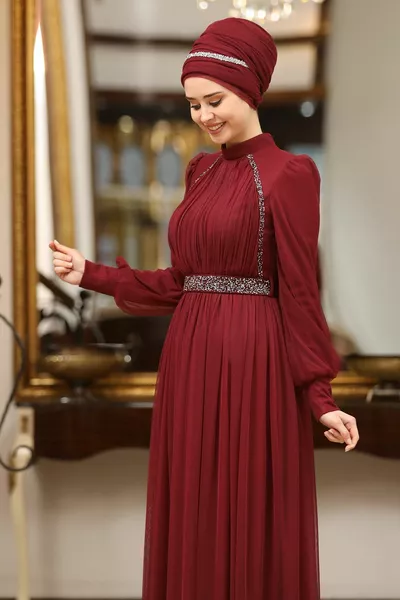 Leggendario abito da sera hijab bordeaux