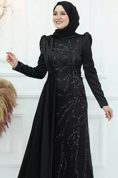 بورسين الساتان مساء اللباس الأسود