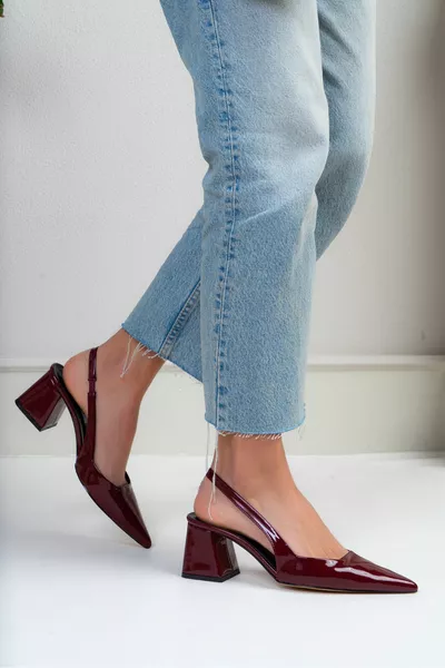 Trudy Burgundy Patent Leather Ankle Tied Women's Heels