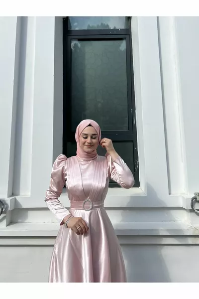 Лейла хиджаб вечерна рокля светло розово