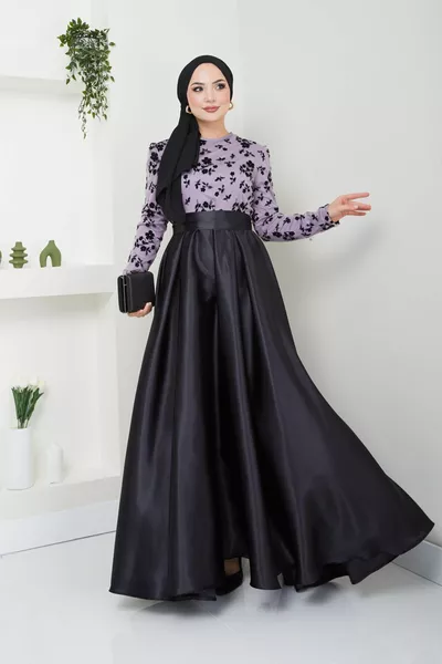 FLOK PATTERNED SATIN EVENING DRESSES 