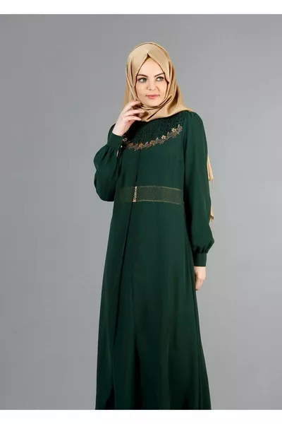 Vert Femme (ZÜMRÜT) Güpür Detailed Şi ?fon Abi ?ye Elbi ?se 