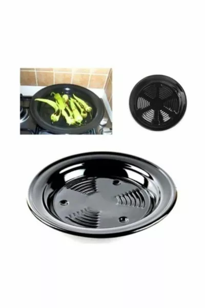 Padella Solida Nera Lucida con 6 Fori, Pratica, Adatta a Piani Cottura a Gas, Smaltata