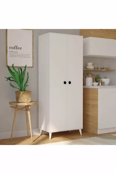 خزانة مطبخ متعددة الاستخدامات ميجا ببابين  رفوف، خزانة حمام باللون الأبيض