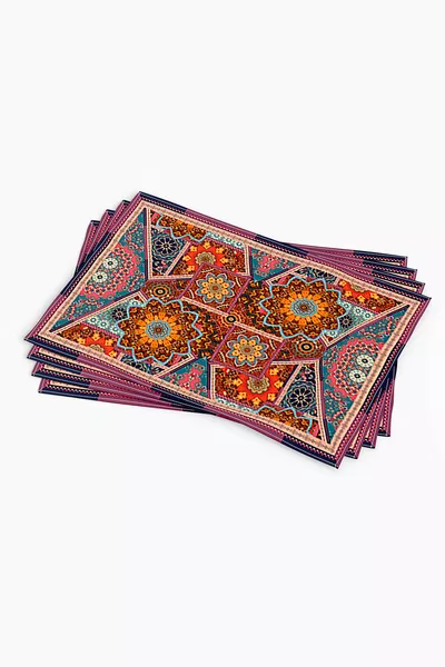 Braun Bunt Ethnisch Vintage Muster Digital Bedrucktes Amerikanisches Platzset 4-teiliges Set -as