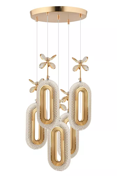 Alfa LED 5-Light Gold Remote-Controlled Modern Chandelier with 3-Color LEDs