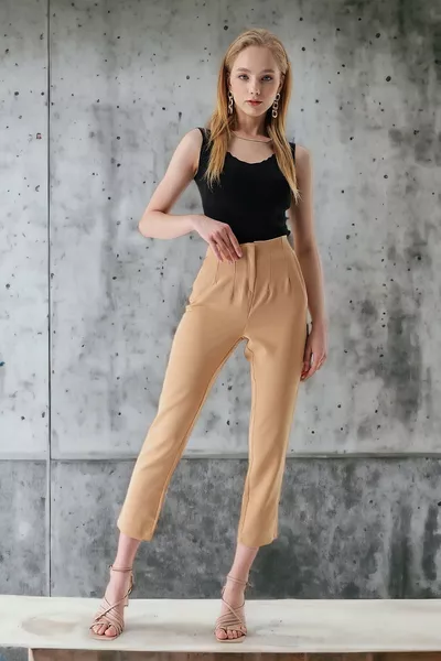 High-Waisted Double Pleat Pants