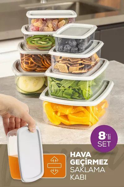 8-Piece Airproof Storage Container Set Gray 2x( ML)