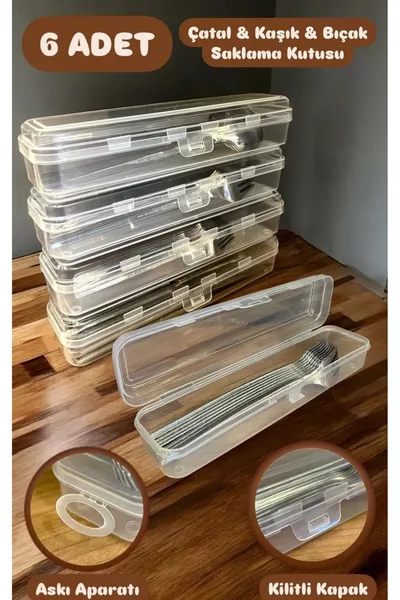 Multix 6-Piece Spoon Storage Container Fork and Spoon Carrying Set Multi-Purpose Organizer Box with Lid