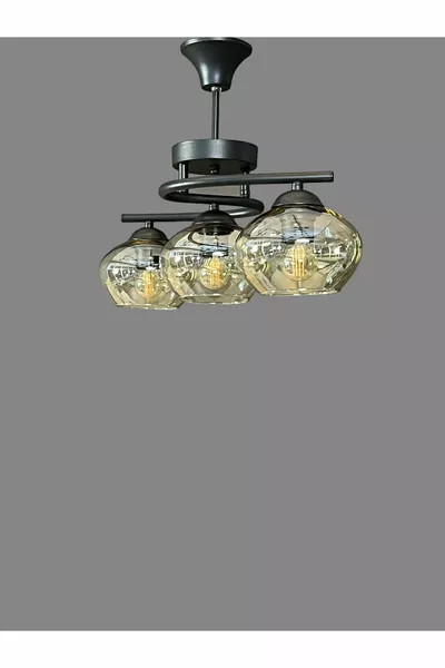 ثريا غرفة المعيشة السوداء  مع زجاج، 3 لمبات