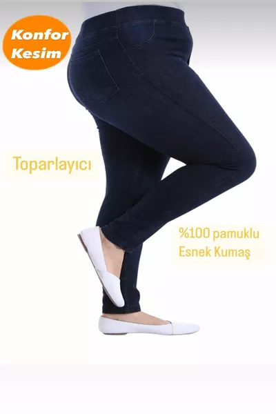 Дамски дънкови клинове с еластична талия / оформящи / комфортно прилягане / голям-малък размер, тъмносиньо