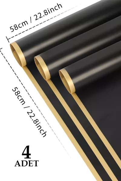 Опаковъчна хартия за цветя черна с златисти ръбове 4 броя за изкуствени цветя, сухи цветя и свежи цветя