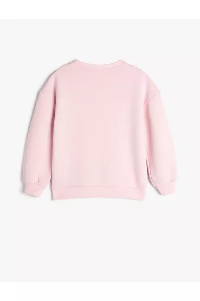 سويت شيرت بطبعة شعار بأكمام طويلة مبطن