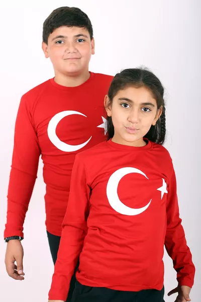 تيشيرت للأطفال بطبعة أتاتورك وعلم تركيا بأكمام طويلة قطن للجنسين