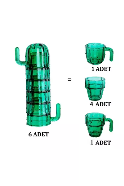 Cactus-Shaped 6-Piece Premium Green Glass Cup and Goblet Set