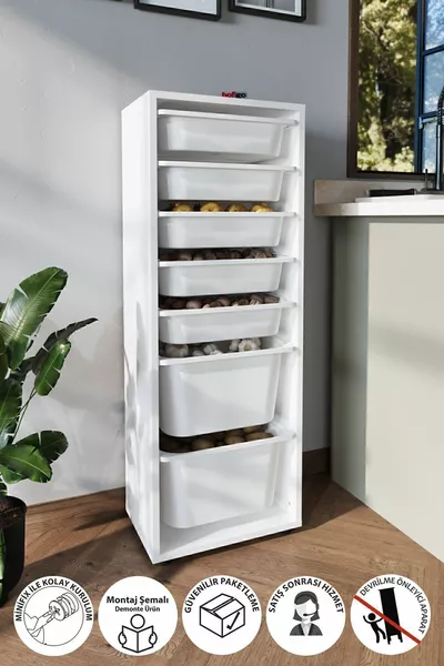 Бял шкаф Пера с 7 кошници, многофункционален шкаф за играчки