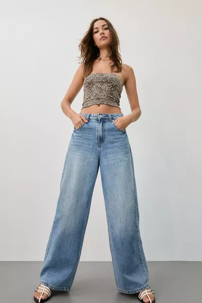 بلوزة بدون حمالات بطبعة جلد الفهد