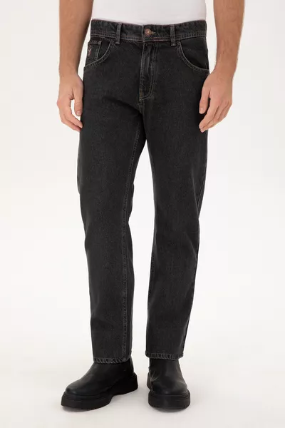 بنطال جينز رجالي أسود بقصة مستقيمة 