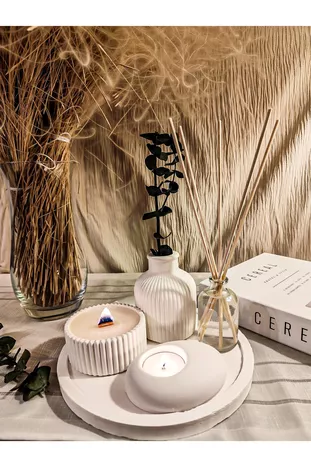 Decoratieve 5-delige set kaarsen Gestreepte vaas Theelichtjeshouder en geurset voor de kamer