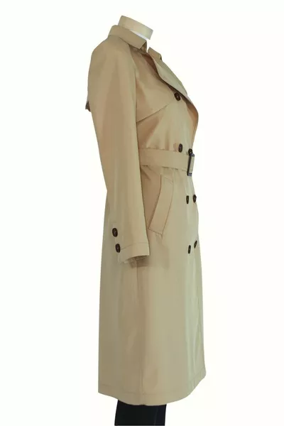 Женский бежевый водоотталкивающий тренч с разрезом и карманами