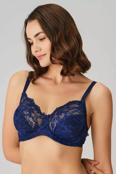 حمالة صدر نسائية بدون دعم بلون كحلي بتصميم دانتيل مع دعامة خفيفة لتشكيل الجسم وتصغير الصدر