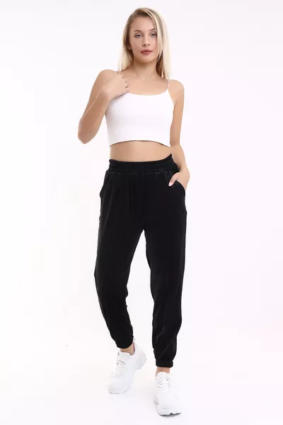 Долнище за спортен анцуг Joger Yumoş кадифе / Черно