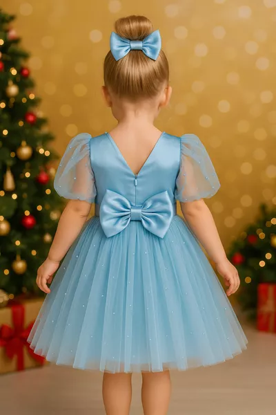 Girls' Party Dress Tulle Satin with Pearls for Wedding and Birthday