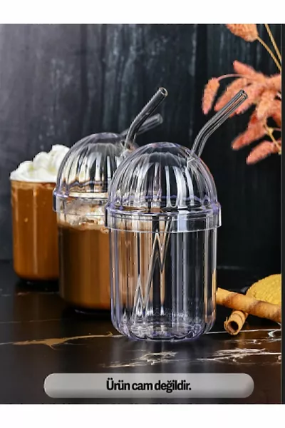 4 BICCHIERI DI CRISTALLO CON CANNUCCIA IN VETRO, BICCHIERE DA CAFFÈ FREDDO, BICCHIERE DA LIMONATA, BICCHIERE PER BEVANDE ANALCOLICHE