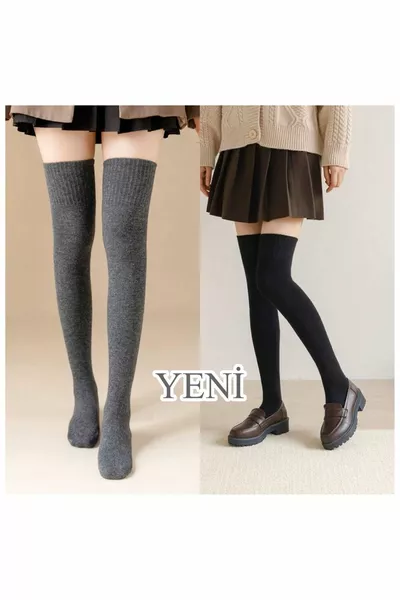 2 Stück warme kniehohe Damenstrümpfe aus Wolle für den Winter