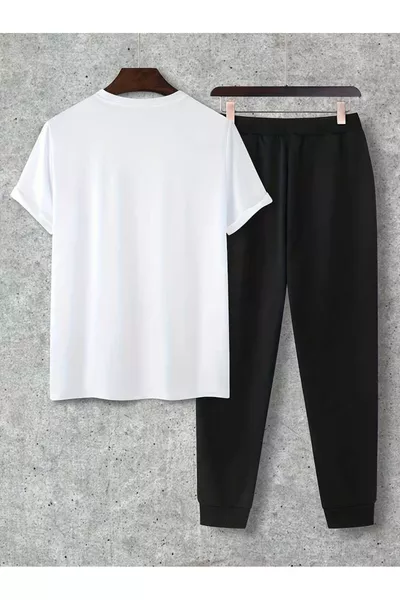 Унисекс белый спортивный костюм с черными карго и принтом FS