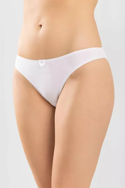 طقم 3 قطع من ملابس داخلية نسائية بيكيني بقصّة وزخرفة متعرجة من القطن - أبيض