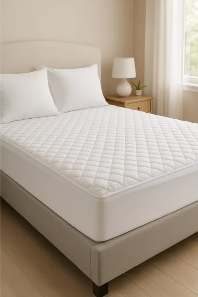 Katoenen Gewatteerde Hoeslaken Full Rand Waterdichte Matrassbeschermer Wit