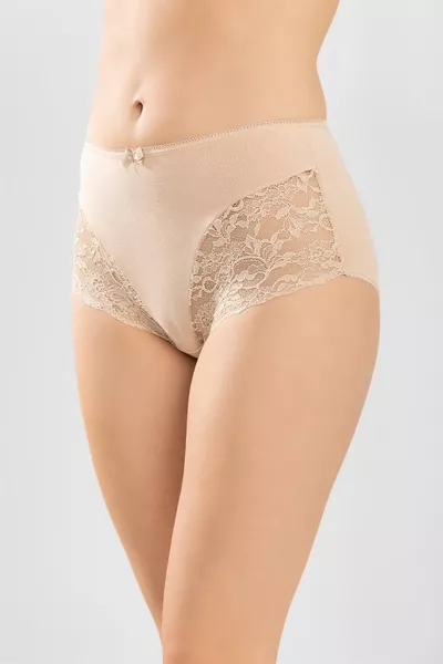 طقم 3 قطع من سروال داخلي نسائي كلاسيكي من القطن بكسر عالي وبدون حواف بلون البيج