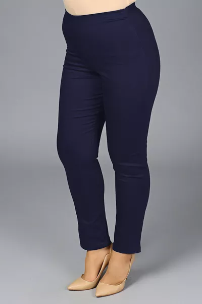 Plus Size Power Stretch Mom Waist Elastic Pants High Waist Woven Fabric Navy -1