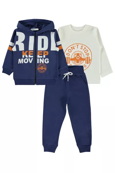 Boys' 3-Piece Tracksuit Set 6-9 Years Indigo