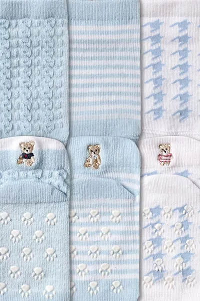 Chaussettes pour bébé garçon, lot de 3, motif patte sur la semelle, bleu