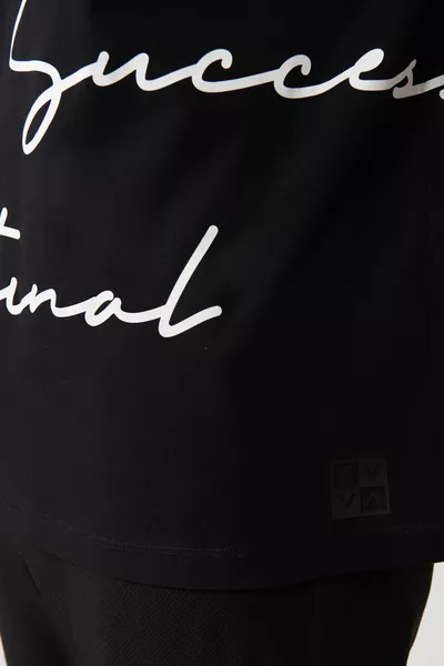 Heren Zwart % Katoen Ronde Hals Bedrukt Oversized T-shirt 