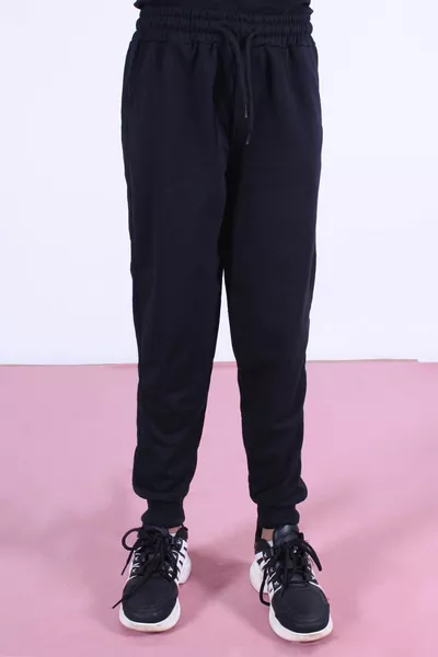 Girls' Black Sweatpants with Straight Double Pockets