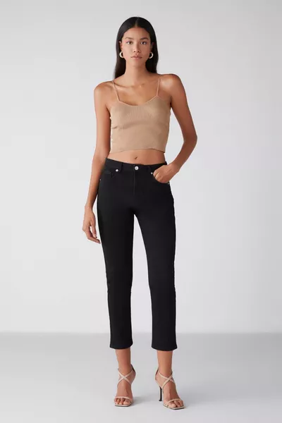 Jean noir Gına pour femme, coupe skinny, jambes étroites, taille normale, en coton biologique, tissu confortable, 5 poches