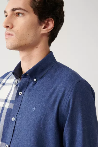 Erkek Lacivert Ekoseli Flanel Oduncu Gömlek 
