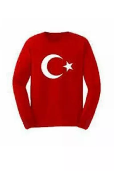 قميص بأكمام طويلة بعلم تركيا مع الهلال والنجمة