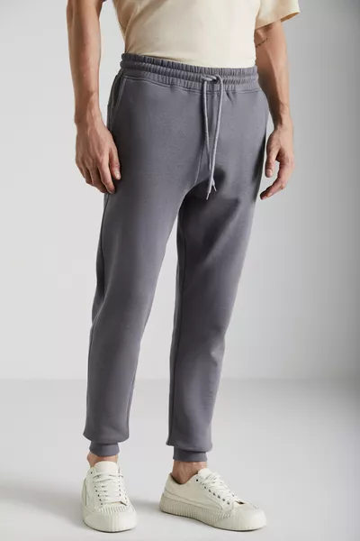 Adens Men's Regular Fit Organic Cotton Premium Fabric Fleece-Lined Elastic Cuff Grey Sweatpants