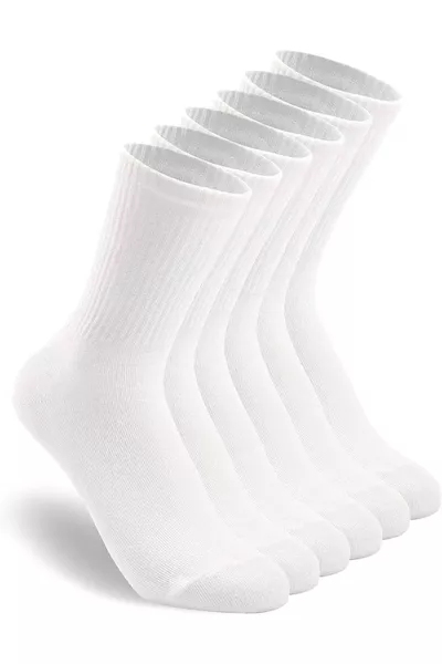Unisex White College Plain Socks 6 Pairs