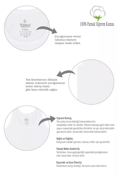 Özkan  3-Pack Boys' Tank Tops, Waiter Size, % Cotton Suprem Fabric