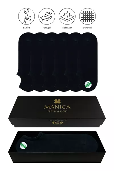 جوارب سنيكر رجالية من الخيزران 6 أزواج - أسود