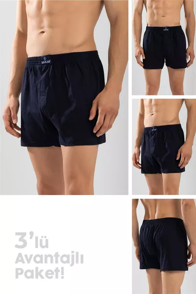 بوكسر رجالي من القطن بمقاس مريح مع حزام، عبوة 3 قطع باللون الأزرق الداكن